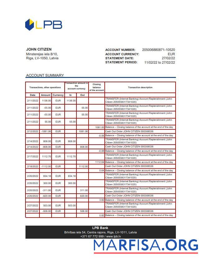 Downloadable Latvia LPB bank statement excel template